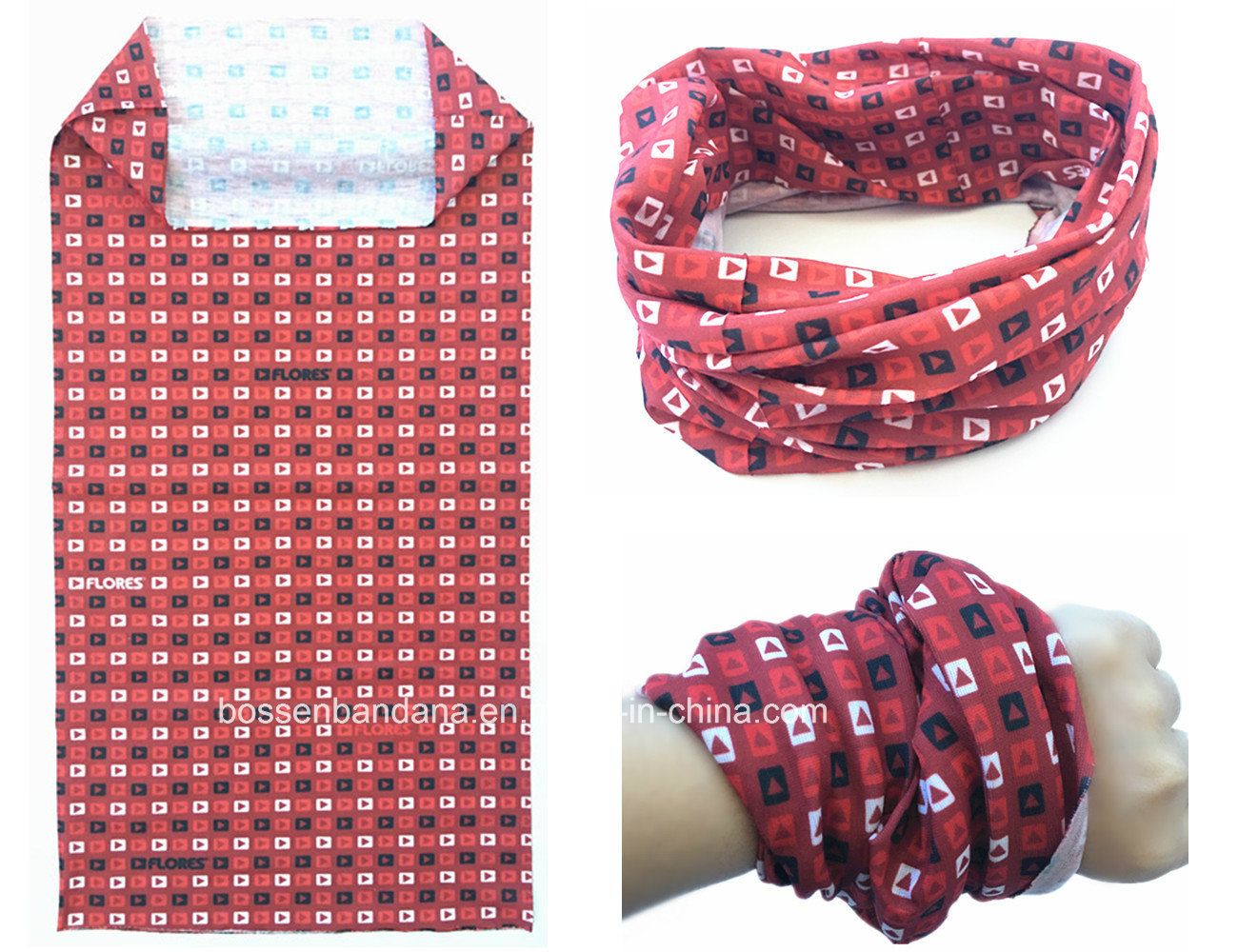China Factory Produce Custom Logo Fullover Print Red Polyester Multifunctional Neck Tubular Scarf
