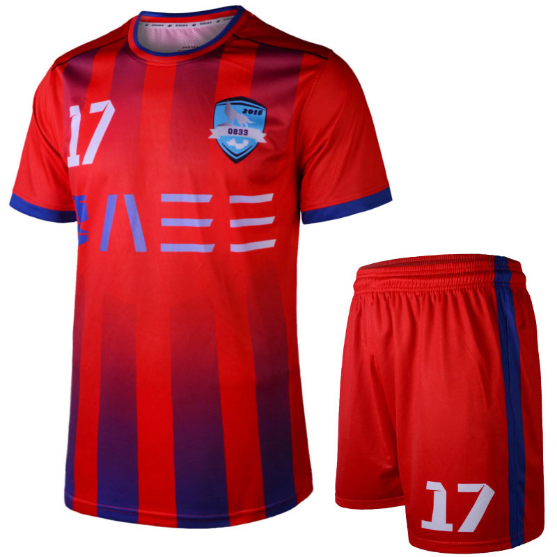 Custom Red Blue Sublimated Soccer Uniforms with Logo
