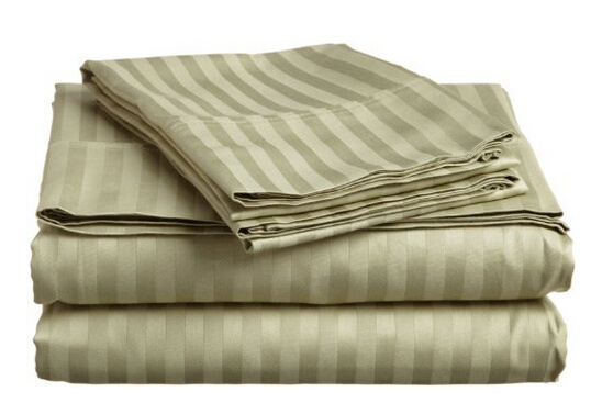 300thread Count 100% Cotton 4PC Queen Bedding Set, Striped Sage Green