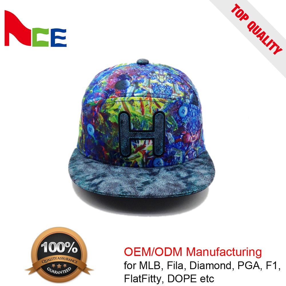 100% Wool Material and Flat Brim Type Tie-Dye 5 Panel Flexfit Cap