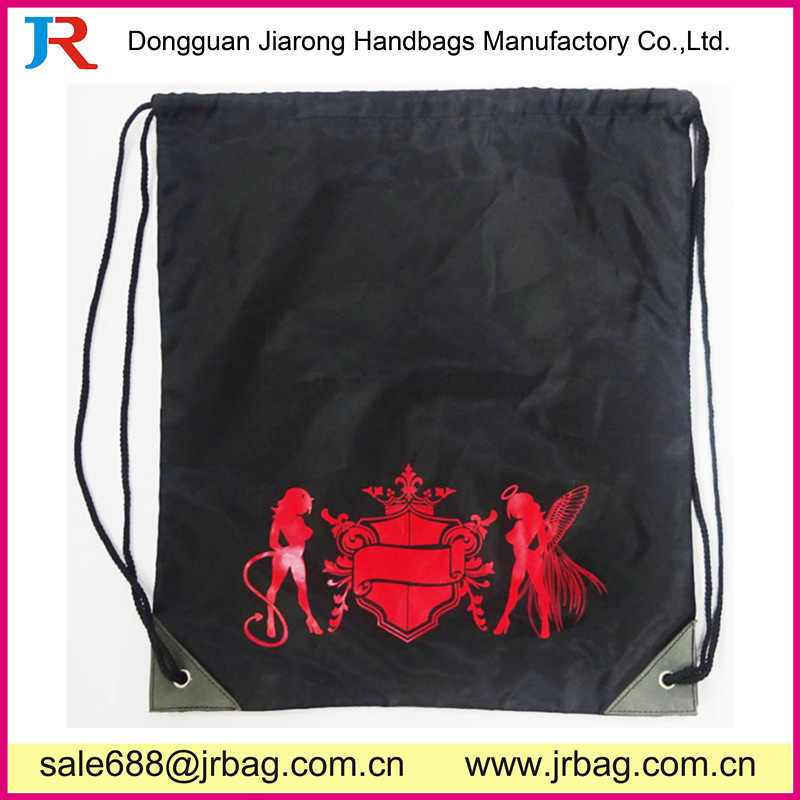 Custom High Quality Pure Color Double-Layer Polyester Backpack, Drawstring Bag