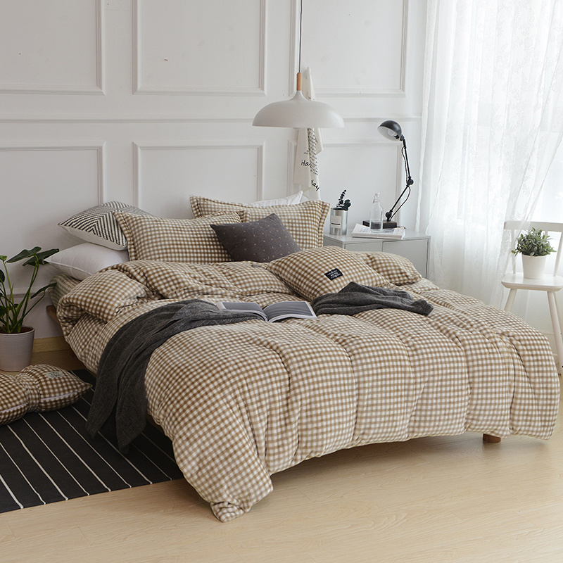 Plaid Design Polyester Microfiber Printed Brushed Flannel Bedding Sets
