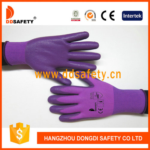 Ddsafety 2017 Rose Red Nylon with Dark Purp Nitrile Glove