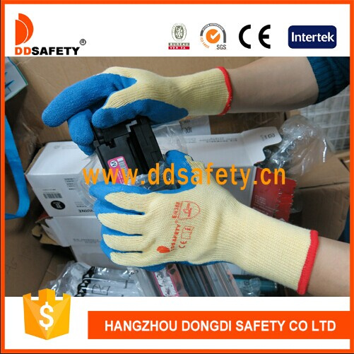 Ddsafety 2017 10 Gauge Yellow String Knitted Blue Latex Palm Coated Work Gloves