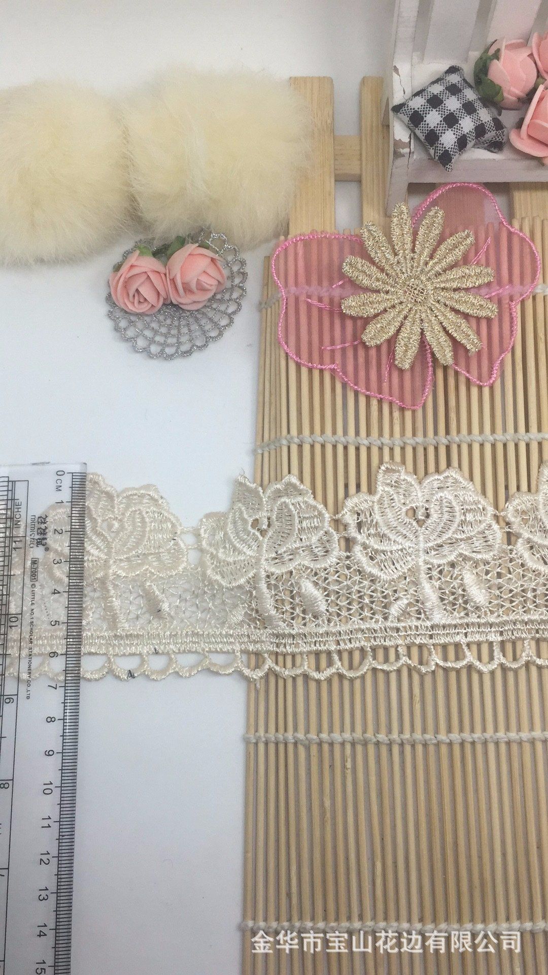 New Design 7cm Width Factory Stock Wholesale Rose Embroidery Polyester Trimming Lace Water Soluable Lace for Clothings Accessories & Home Textiles & Curtains