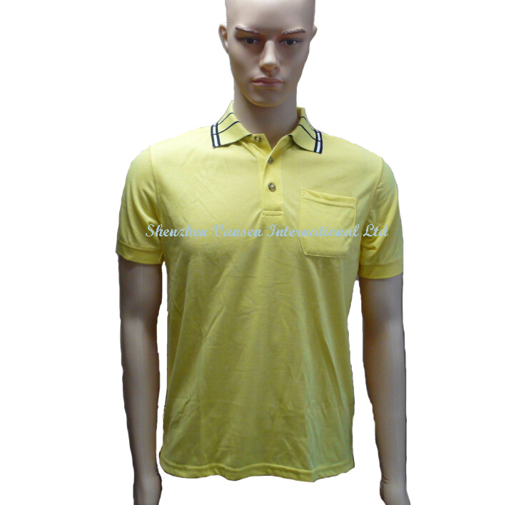 Yellow Simple Polo Shirt with Pocket and Strip