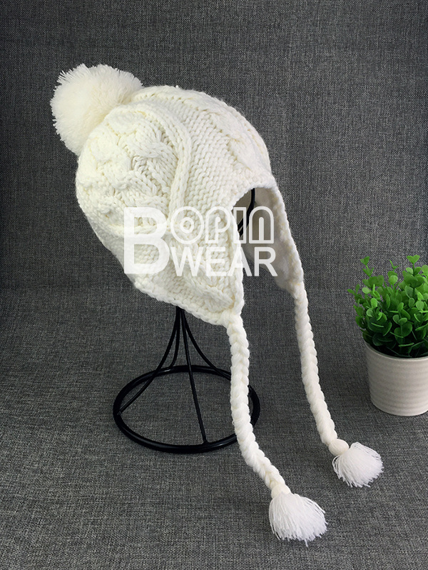 Custom POM POM Kids Beanie Hat with Ear Flap