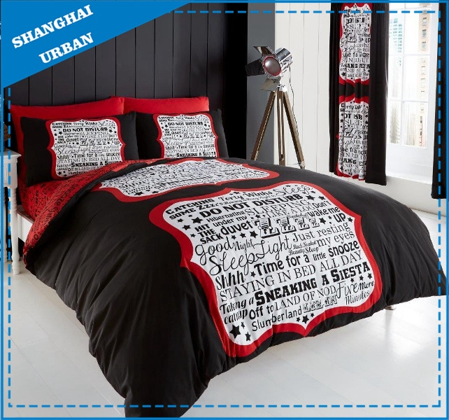 Black Slogan Theme Polyester Duvet Cover Bedding Set