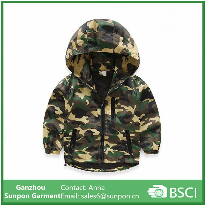 Camouflage Outerwear Jacket Spring Autumn Kid Long Sleeve Hooded Jackets