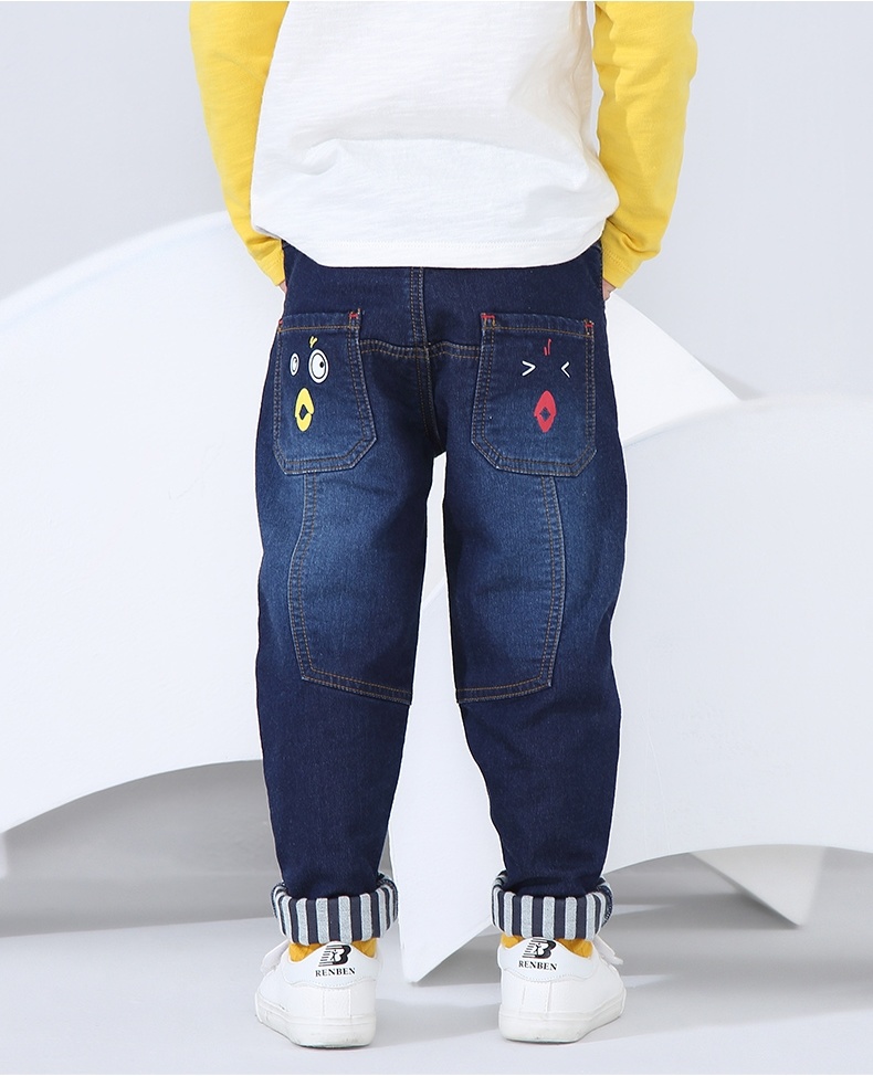 Straight Kids Pants Stretch Cotton Denim Printed Boys Jeans