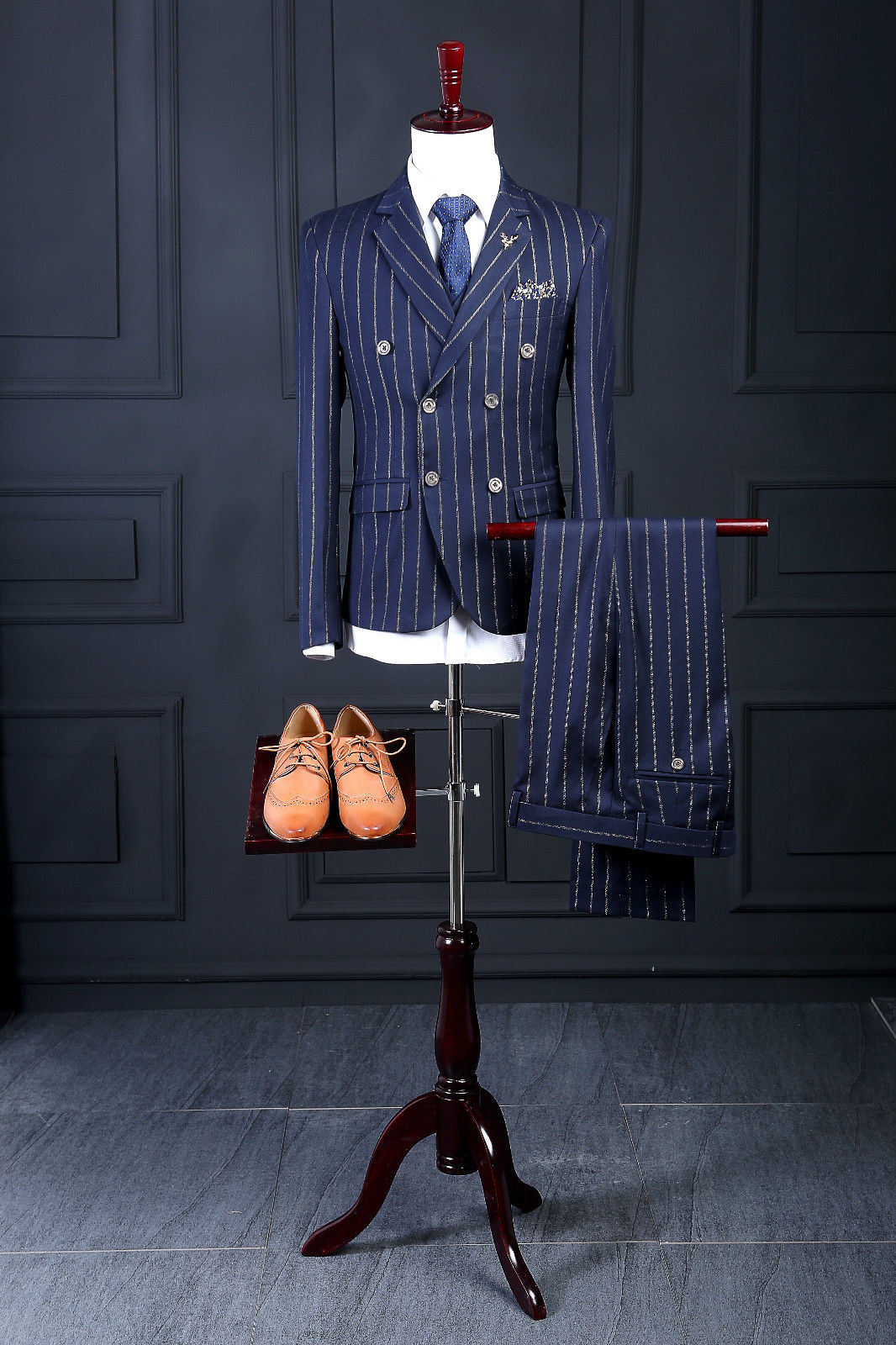 Slim Fit Stripe Coat Pant Designs Business Men Suits