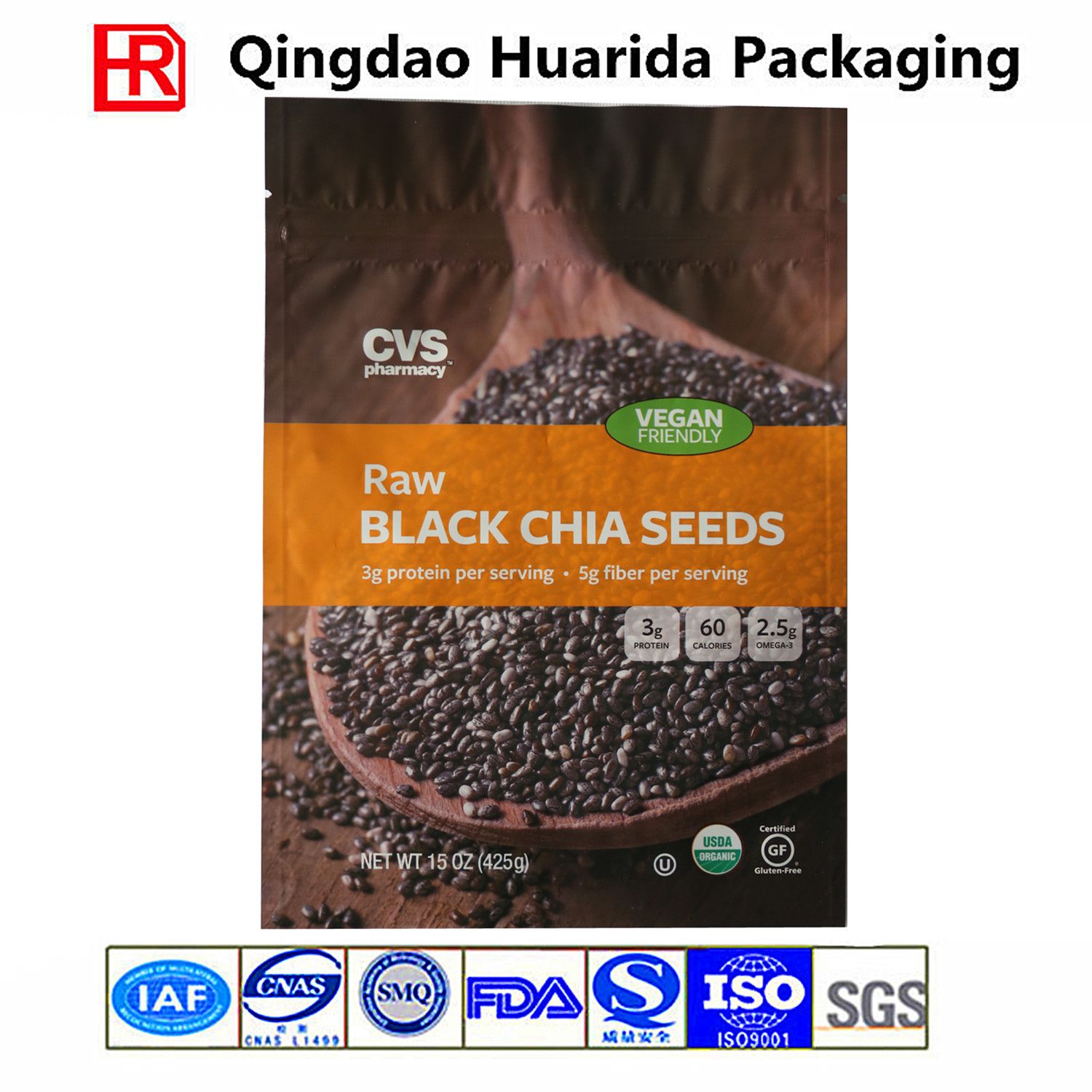 Bottom Gusset Reclosable Chia Seeds Packaging Bag with Zipper