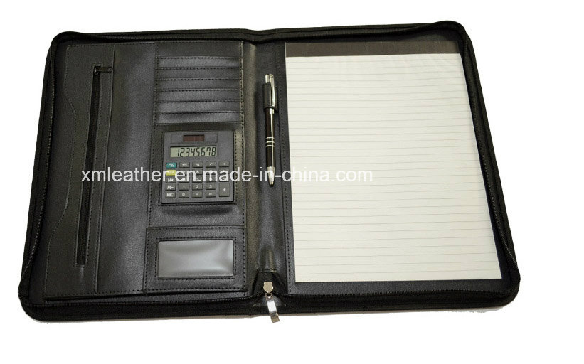 Custom Logo Zip A4 Junior Leather Padfolio with Calculator