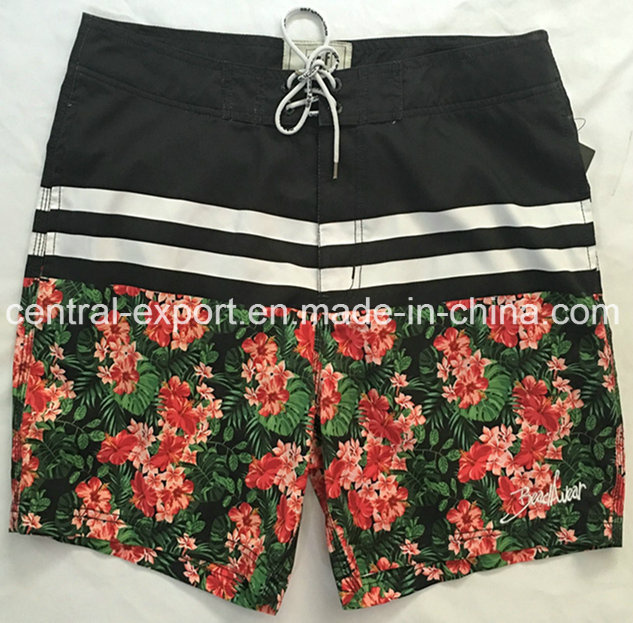 Oeko-Tex Flat Waist Polyester Patterned Men Board Short Swimwear