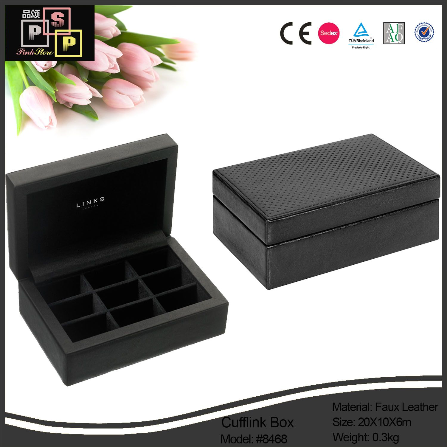 Portable Wooden Cufflink Gift Box with Custom Logo (8468)