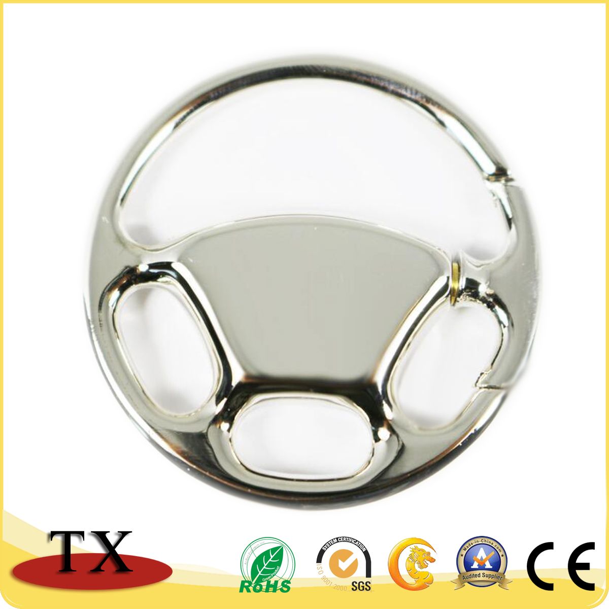 Customized Plating Steering Wheel Shape Metal Keychain