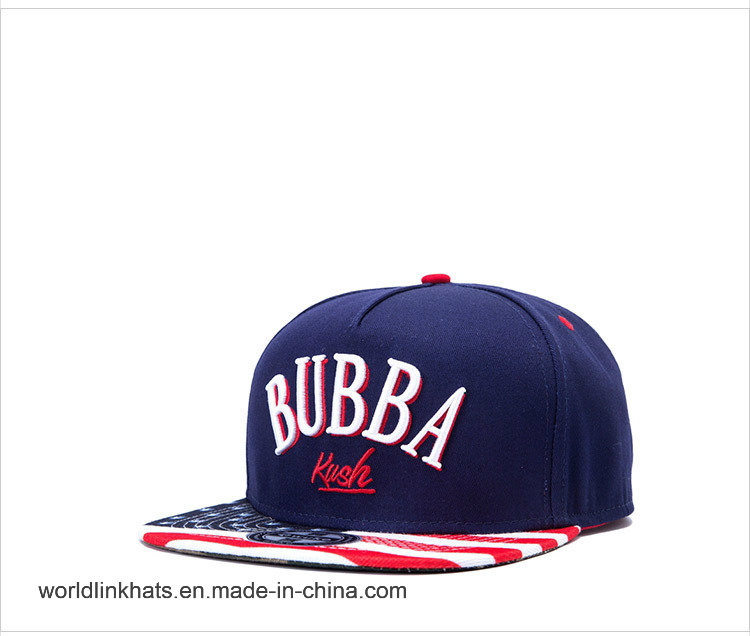 Two Tone 5panel 3D Embroidery Sudlimation Flat Brim Snapback Cap