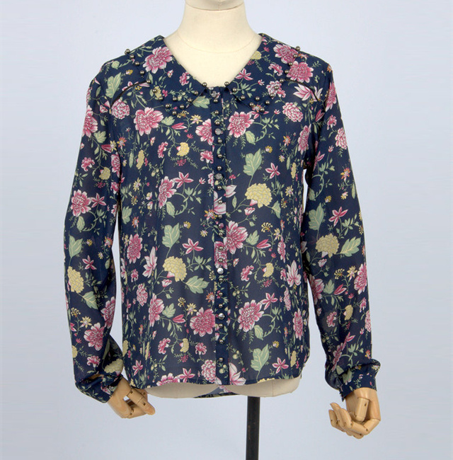 Long Sleeves Crinkle Viscose Print Winter Blouse Tops