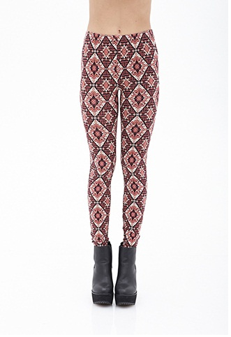 Kaleidoscope Print Knit Leggings with Elasticized Waist