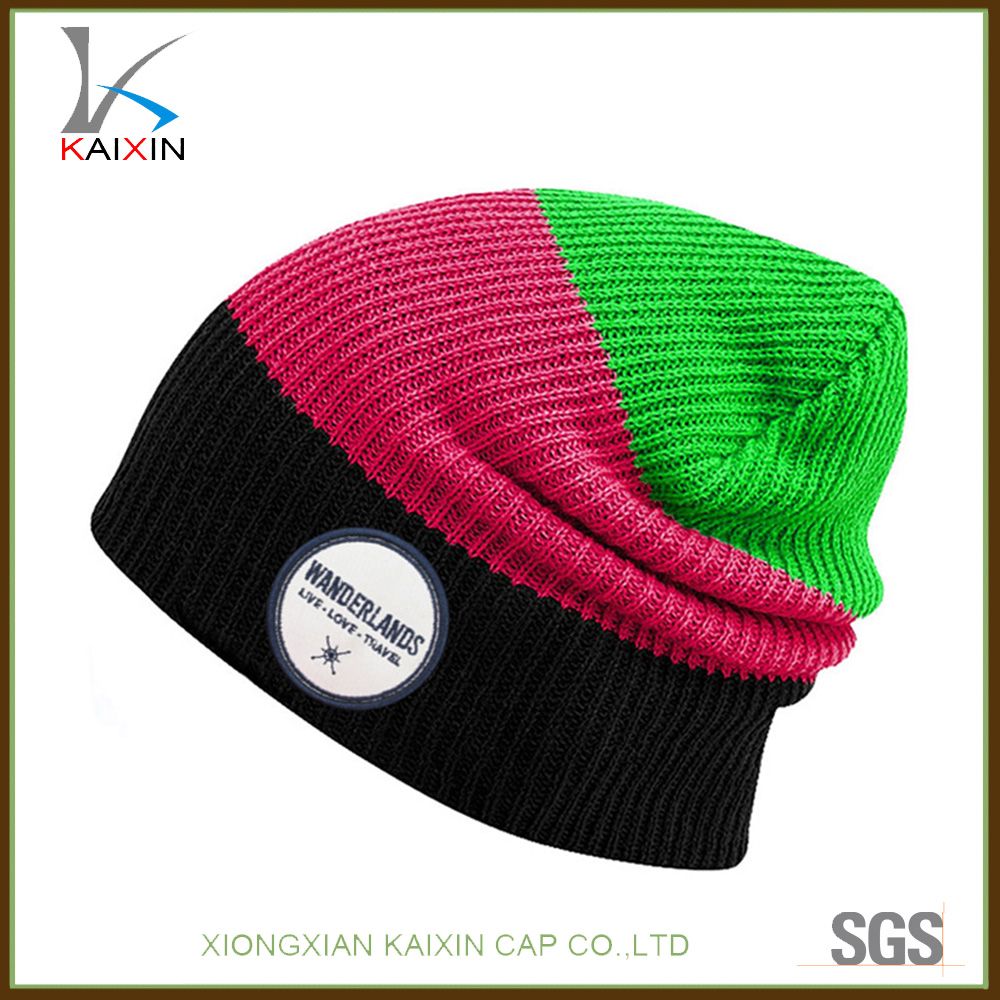 Custom 3D Embroidery Patch Winter Knitted Slouch Beanie Hat