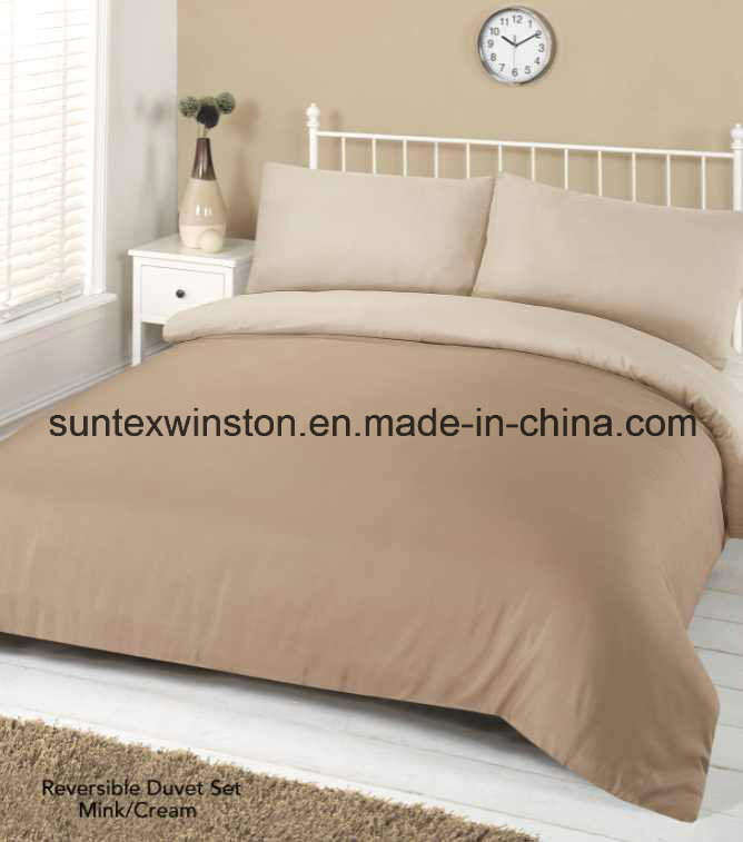 100% Polyester Brushed Reversible Dyed Duvet Cover Set