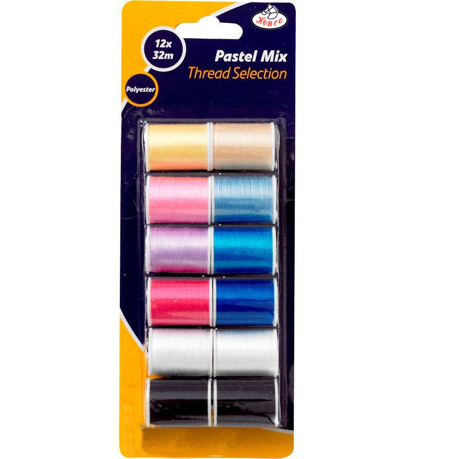 12PCS Polyester Pastel Mix Thread Selection