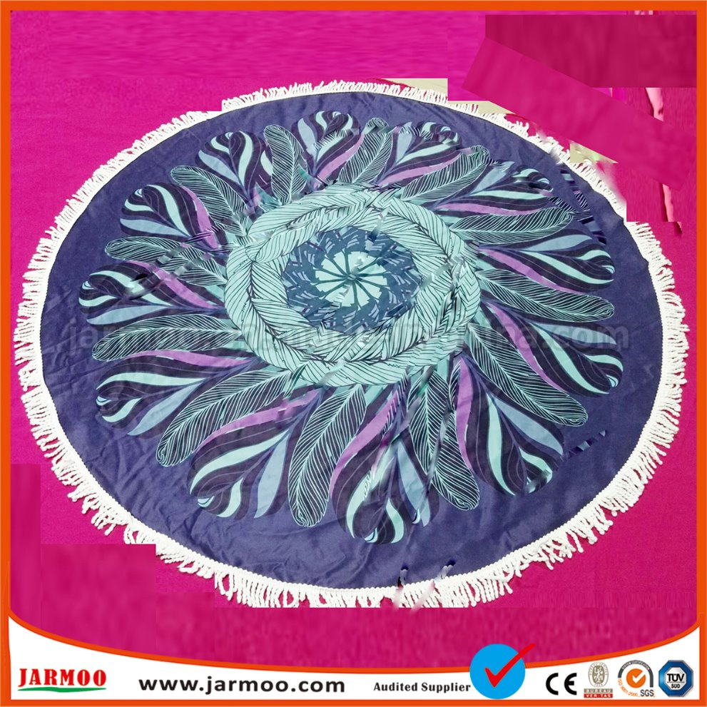 Custom High Quality 480GSM Printed Microfiber Round Beach Towel