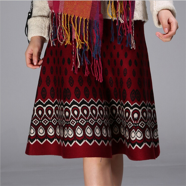 D1301 Wholesale High-End Winter Autumn Anti-Pilling Elastic Lady A-Line Skirt Wool Blend Knitted Thick Skirt F Size Casual Skirt