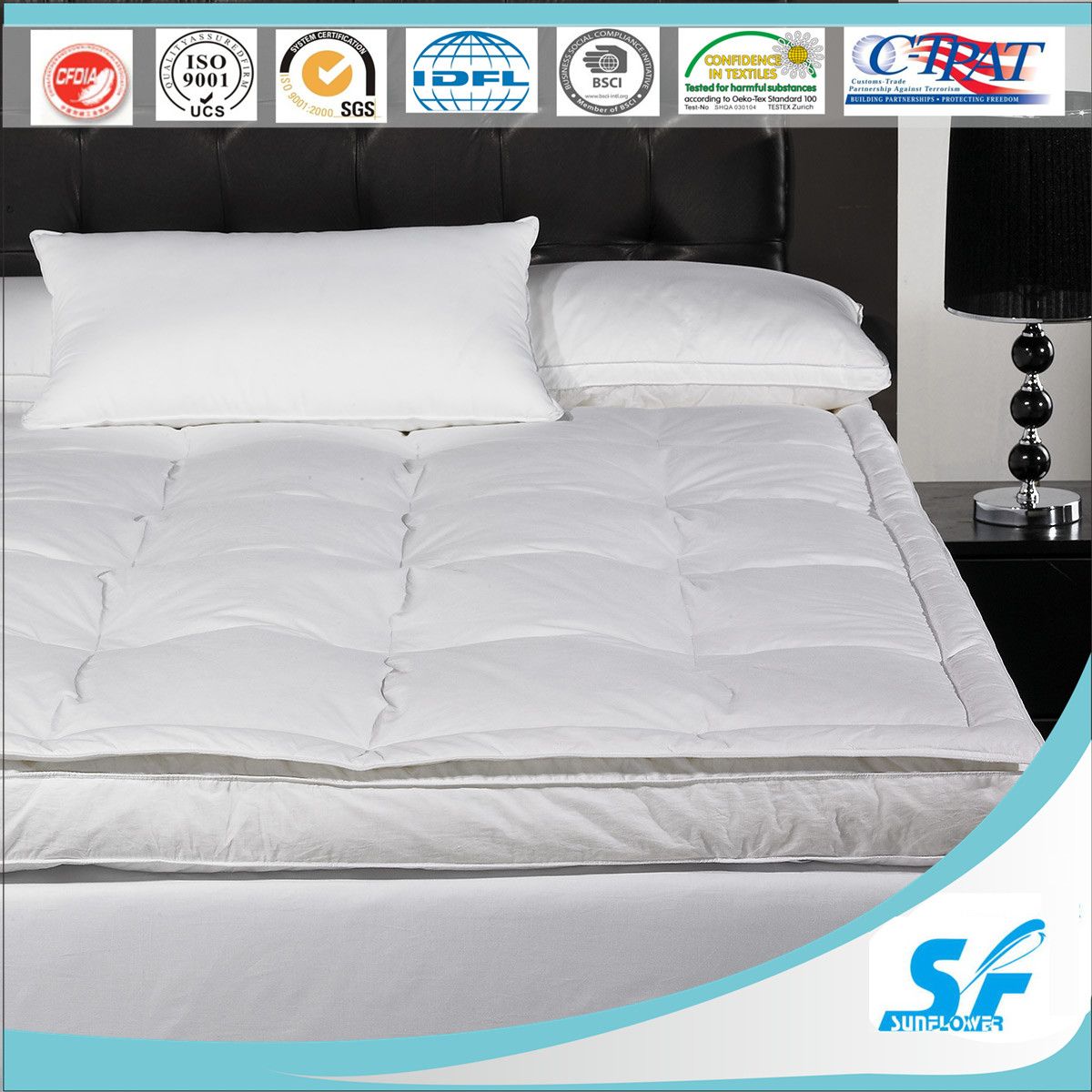 Luxury Twin Layers Goose Down Mattress Topper for Five Star Hotel
