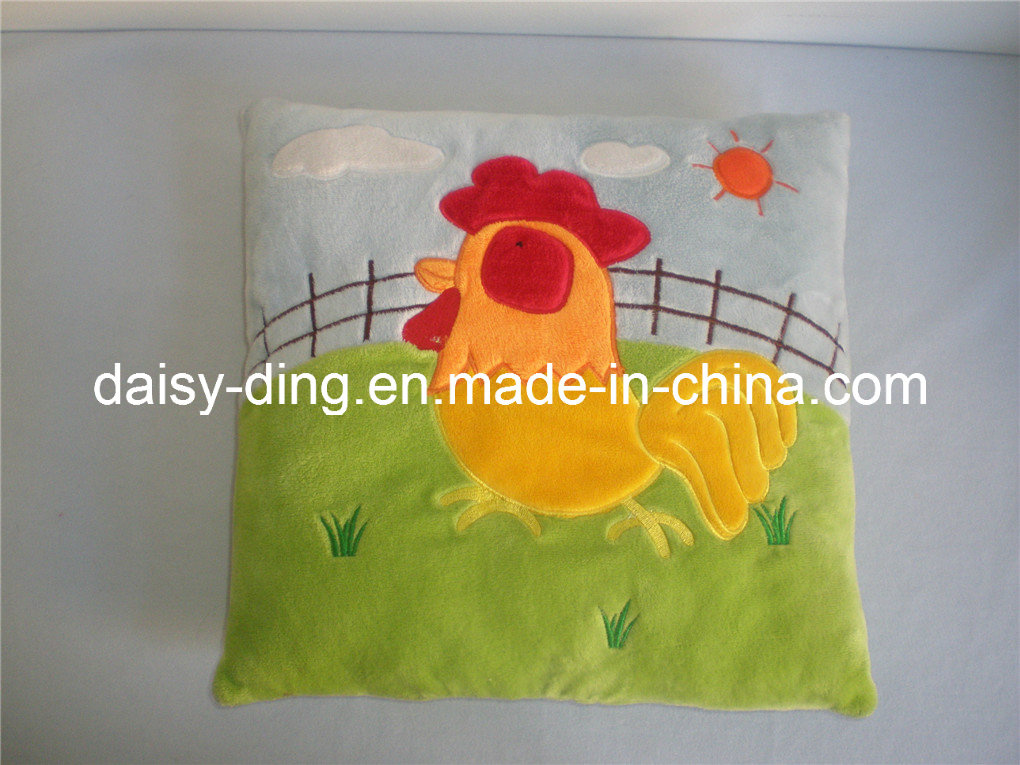 Square Plush Chick Cushion with Embroidery