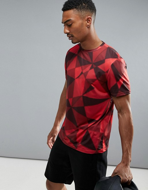 Men's Gym T-Shirt with Geo Print in Red