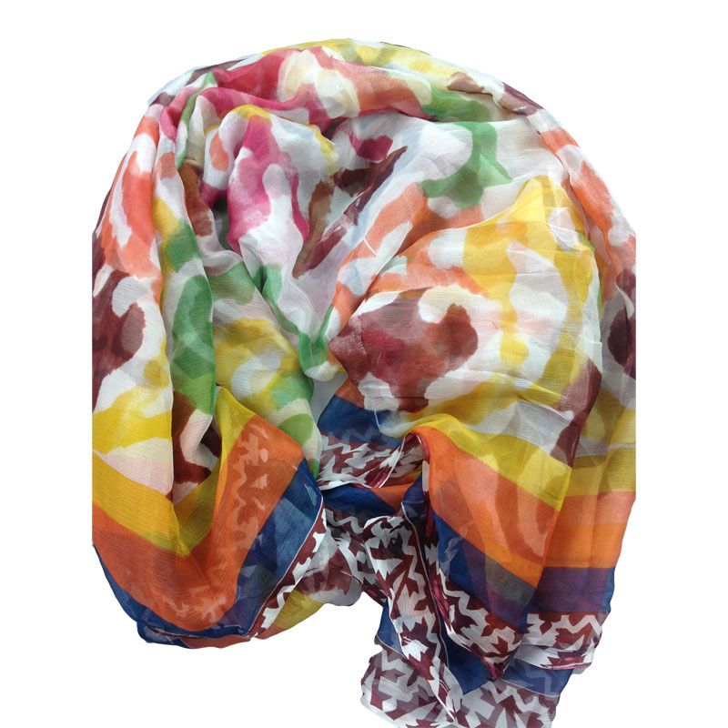 100% Silk Chiffon Printed Crinkle Shawl (AFS1000321)