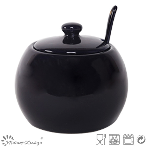 Shinning Glaze Stoneware Sugar Pot with Spoon