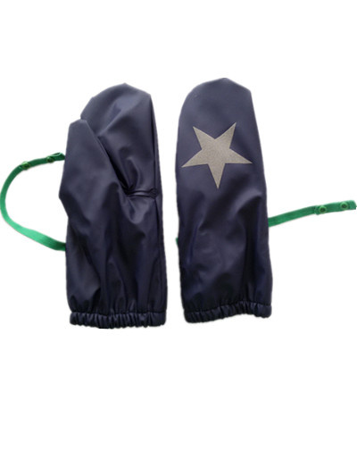 Solid Blue Star Fleece Lining PU Rain Mitten for Baby/Child