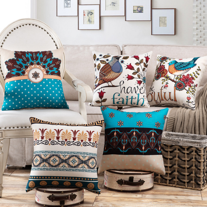 Top Quality Thick Cotton Linen 150g Printed Cushion Cover Throw Pillow Case