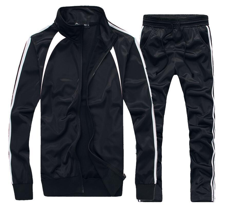 Men Running Stripes Zip Tracksuit Jogging Sport Blank Track Suit