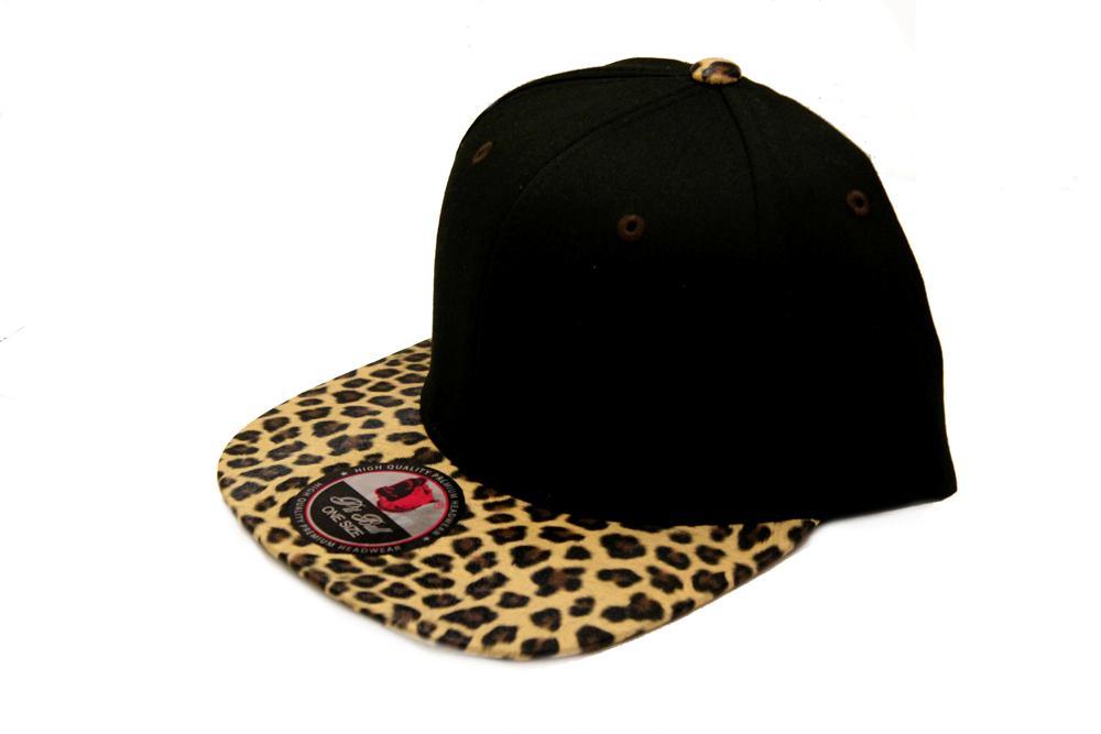 Customized Design Blank Acrylic Snapback Hat with Leopard Leather Brim