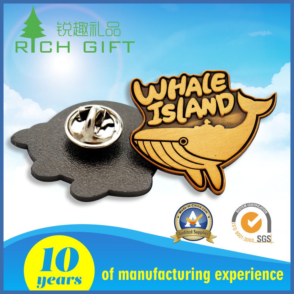 Custom Whale Shape Metal Hard Enamel Pin Badges No Minimum