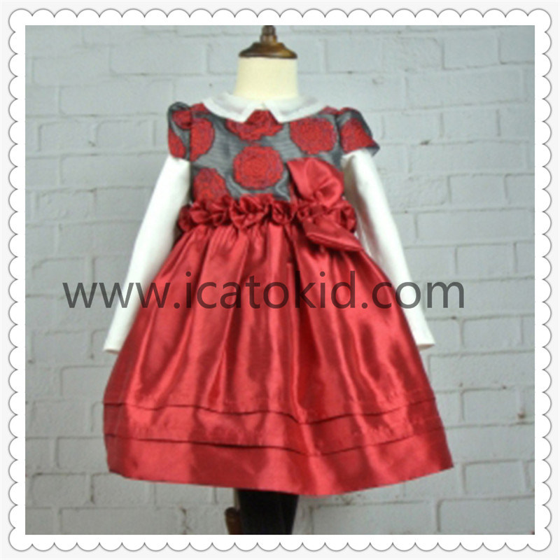Comfy Red Satin Wool Party Dress for Winter