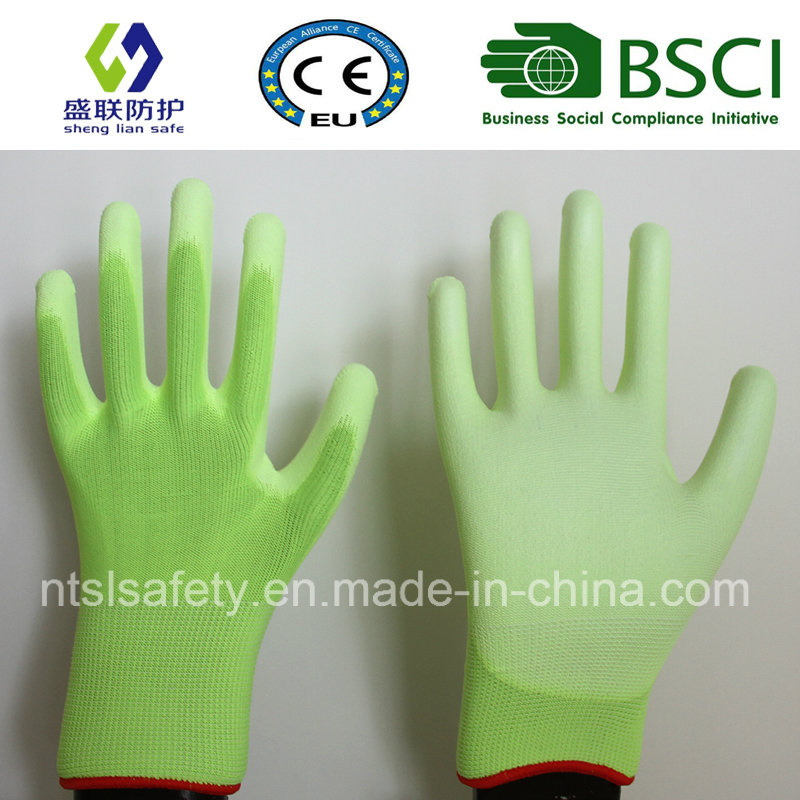 Fluorescent Green PU Coated Work Safety Glove (SL-PU201G)