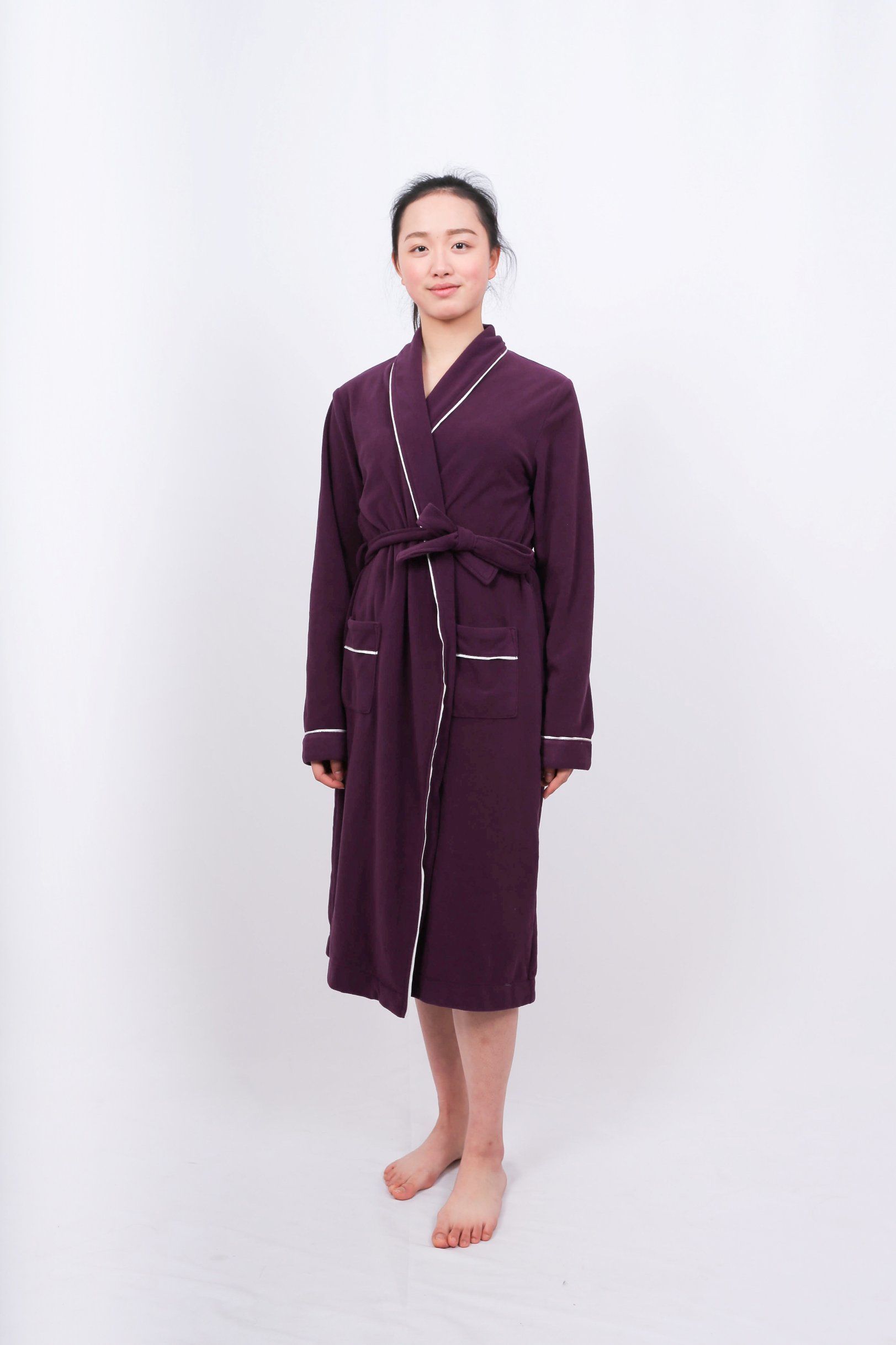 100%Polyster Plain Dyed Polar Fleece Women's Bathrobe