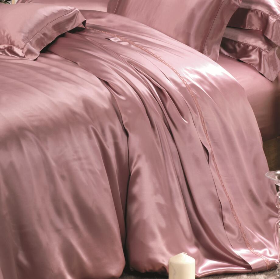 Pink Elegance Series Oeko Tex-100 Seamless 22mm 100% Mulberry Silk Sheet Bedding Set Bed Linen