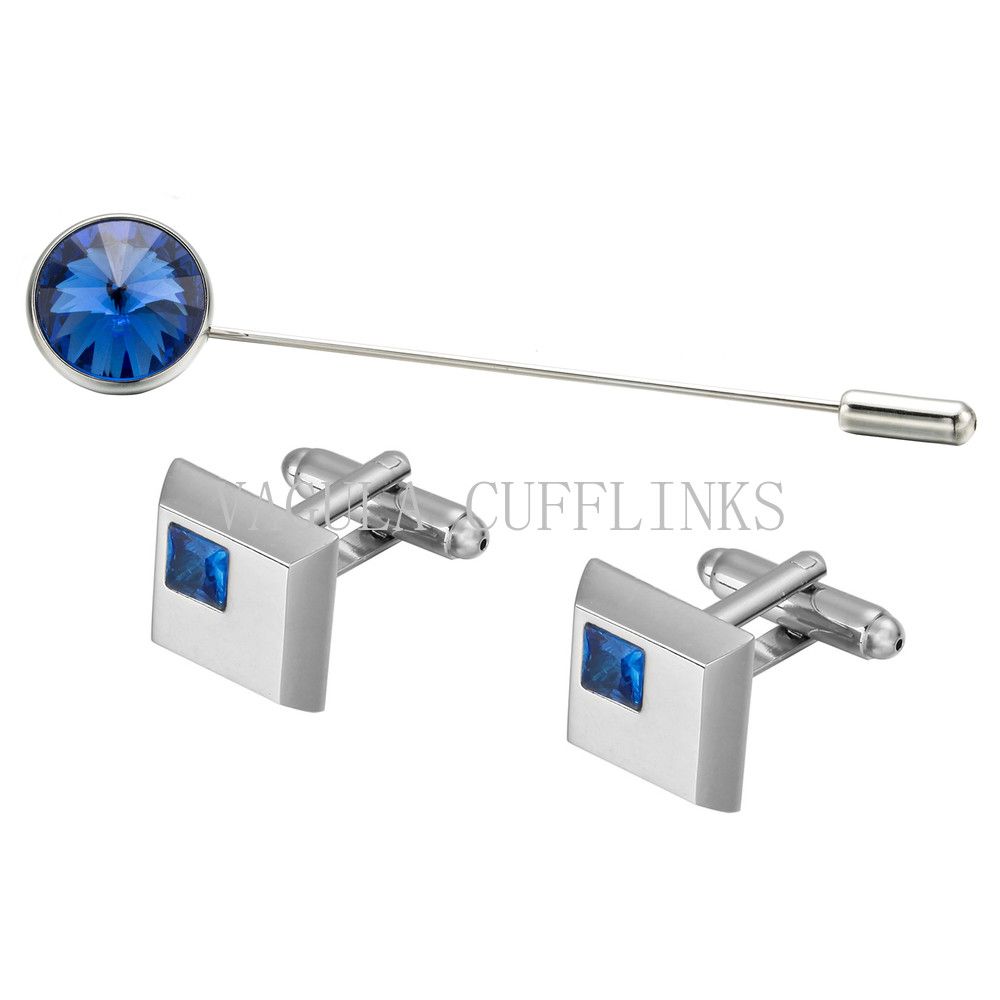 VAGULA Fashion Square Zircon Cuff Link and Brooch Pin Set 726