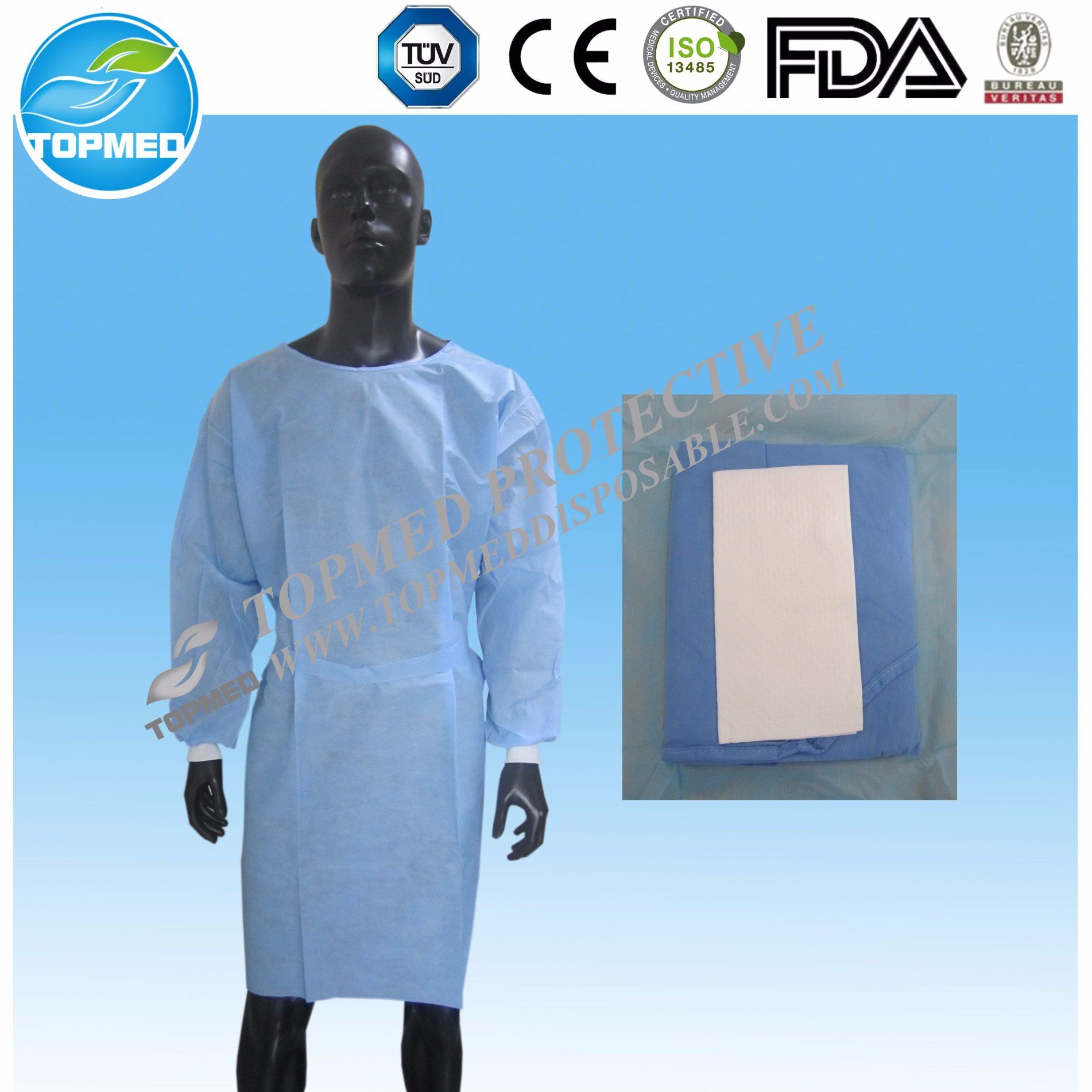 Disposable PP / PE / PP+PE / SMS / CPE Non-Woven Surgical Gown
