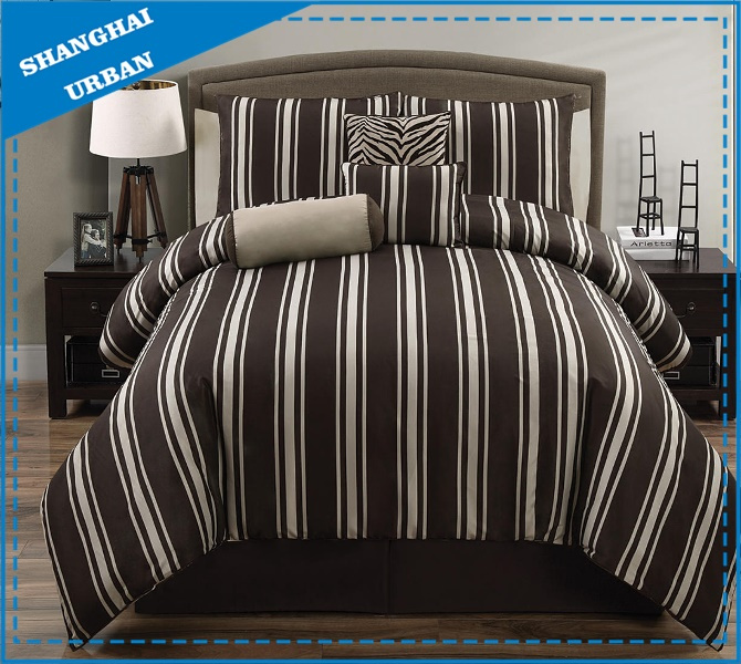 5 Piece Wide Brown Stripe Polyester Comforter Set