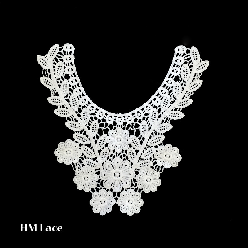 Hollow Water Soluble Lace Neckline Applique Trim with Rose and Sakura Design 	X061