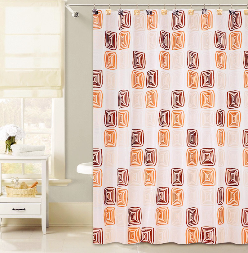 Square Circle Design PEVA Shower Curtain for Bathroom