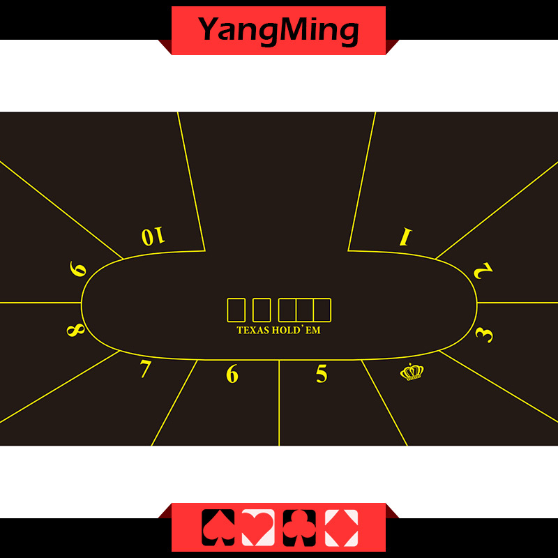 Standard Texas Holdem Poker Table Layout-10p with Crown Logo Black Color for Poker Casino Game (YM-DZ07B)
