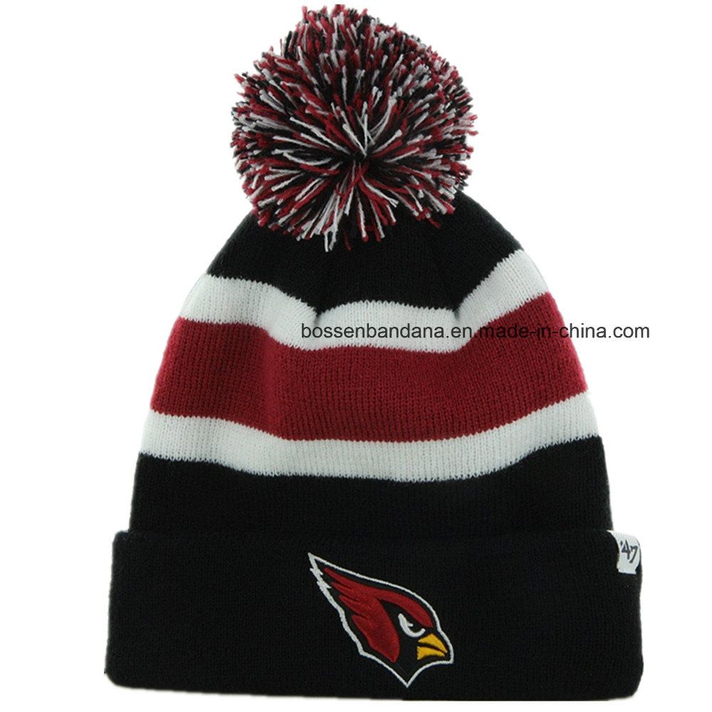 Factory Produce Customized Logo Embroidered Pompom Knit Beanie Hat