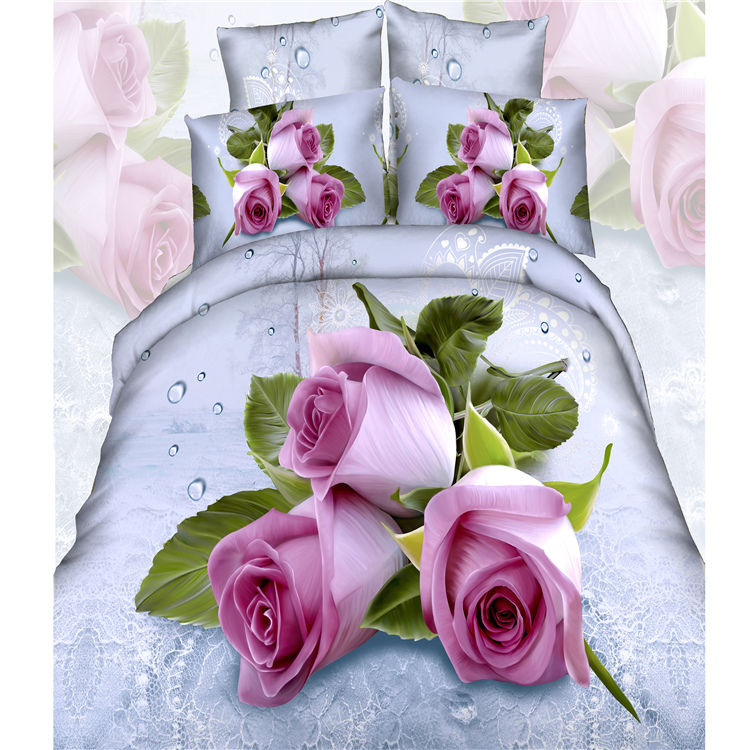 Flower Printed 4PCS Bed Sheet Set